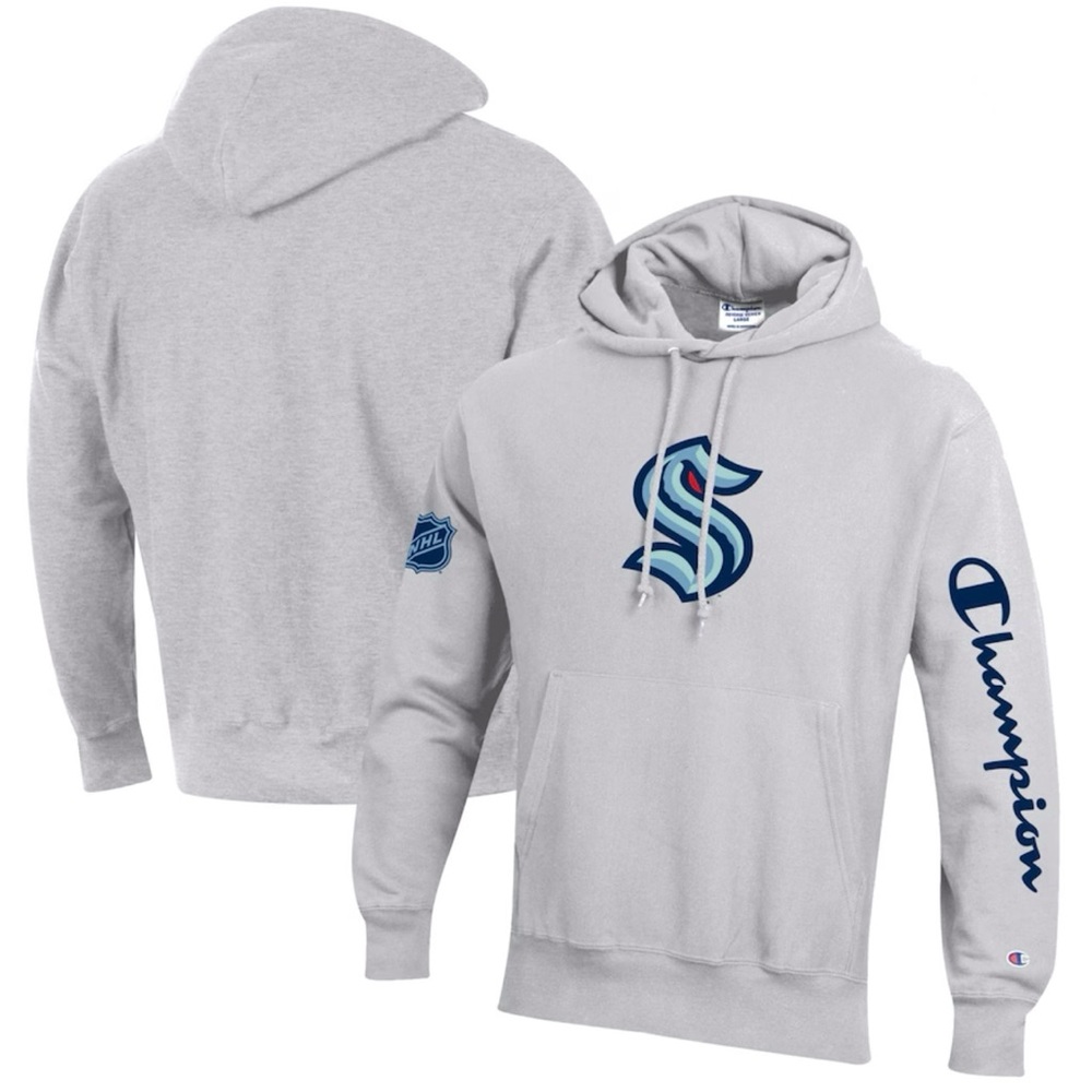 Seattle Kraken Champion Reverse Weave Pullover Hoodie Heathered Gray NWT-Medium